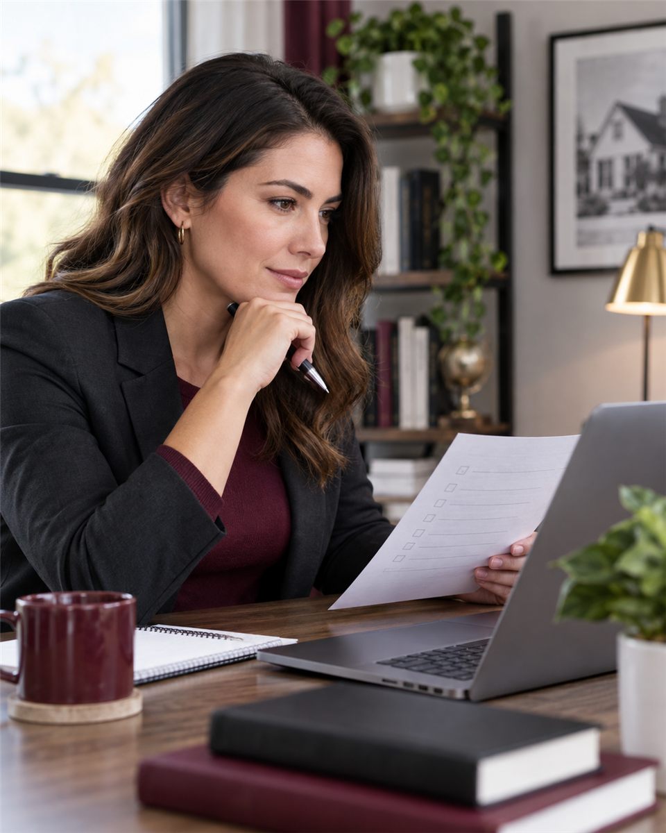 Reviewing exam application information and a checklist — illustrative image
