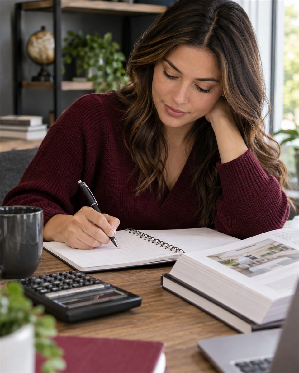 Planning an education budget with a calculator and notebook — illustrative image
