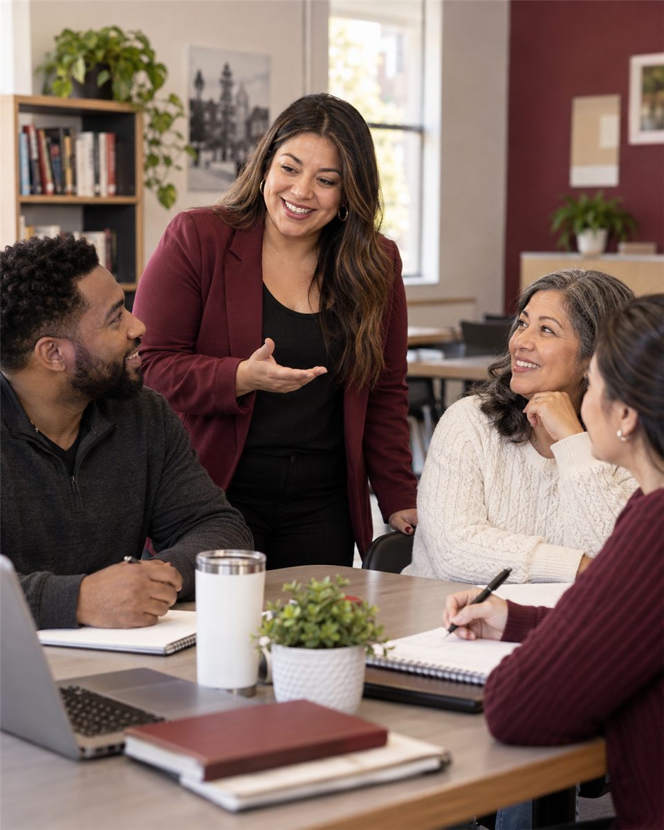 Community members discussing professional education opportunities — illustrative image